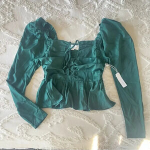 Six/Fifty Keyhole Green Blouse